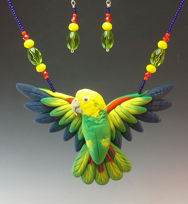 Double Yellow Head Amazon Open Wing Necklace