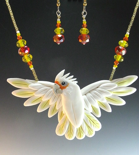 Open Wing Bare Eye Cockatoo Necklace