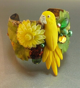 Golden Conure Bird Bling Cuff Bracelet