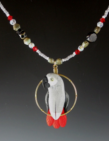 Congo African Grey Beaded Charm Necklace
