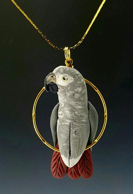 Congo African Grey Charm Necklace on Chain