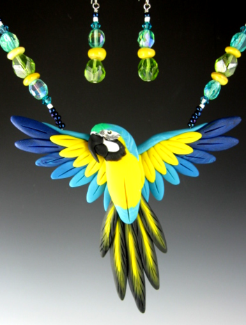 Blue and Gold Macaw Open Wing Necklace Set