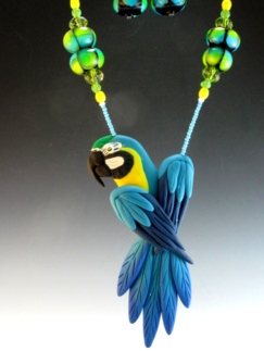 Blue and Gold Macaw Pendant Necklace Set