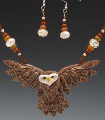 Brown Owl Open Wing Necklace Set