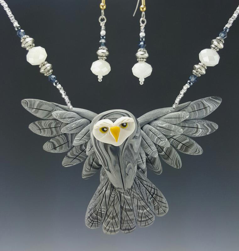 Grey Owl Open Wing Necklace Set